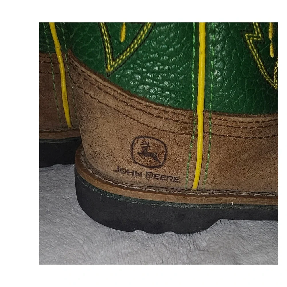 John Deere Infant Boys Brown Green Western Cowboy Boots Dan Post  Size 4.5M